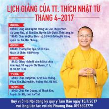  Lịch thuyết giảng &amp; làm lễ Quy Y Tam Bảo của TT. Thích Nhật Từ - Tháng 04/2017