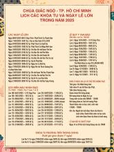 CHÙA GIÁC NGỘ-TP. HỒ CHÍ MINH  LỊCH CÁC KHÓA TU VÀ NGÀY LỄ LỚN  TRONG NĂM 2025