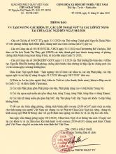 THÔNG BÁO  V/v TẠM NGƯNG CÁC KHÓA TU, CÁC LỚP NGOẠI NGỮ VÀ CÁC LỚP KỸ NĂNG TẠI CHÙA GIÁC NGỘ ĐẾN NGÀY 08/2/2020